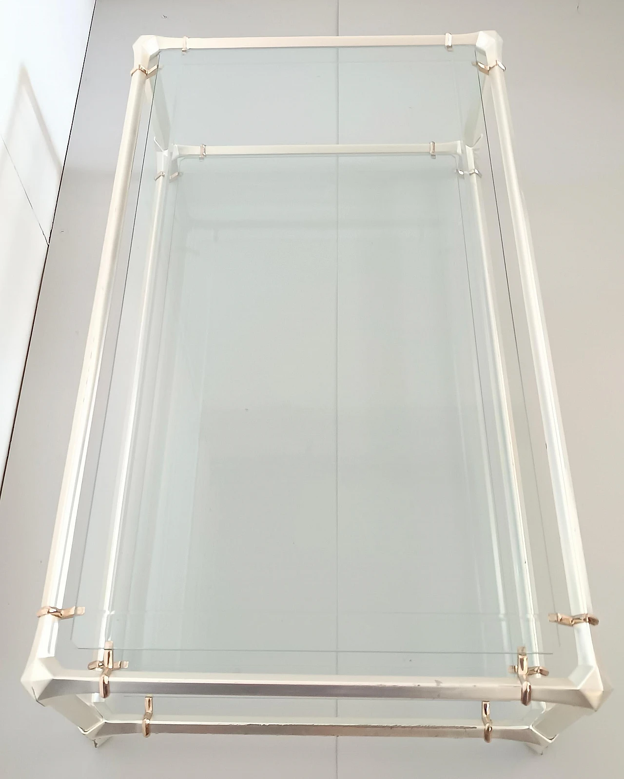 Engraved crystal and metal coffee table with lower shelf, 1990s 4