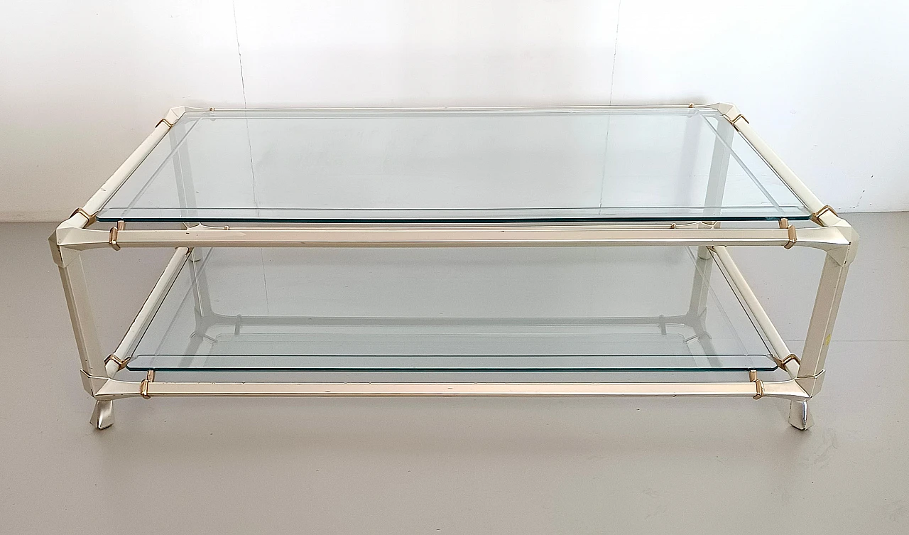 Engraved crystal and metal coffee table with lower shelf, 1990s 6