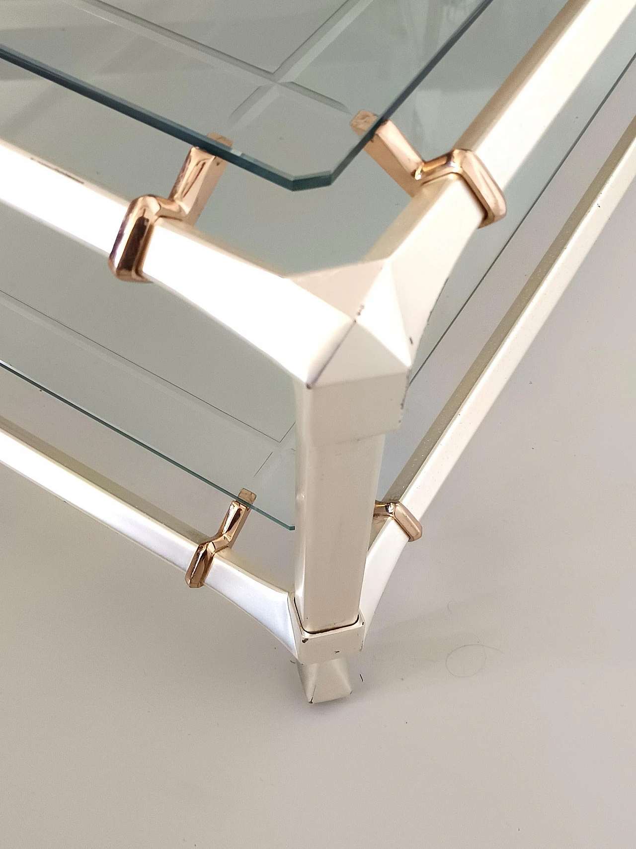 Engraved crystal and metal coffee table with lower shelf, 1990s 7