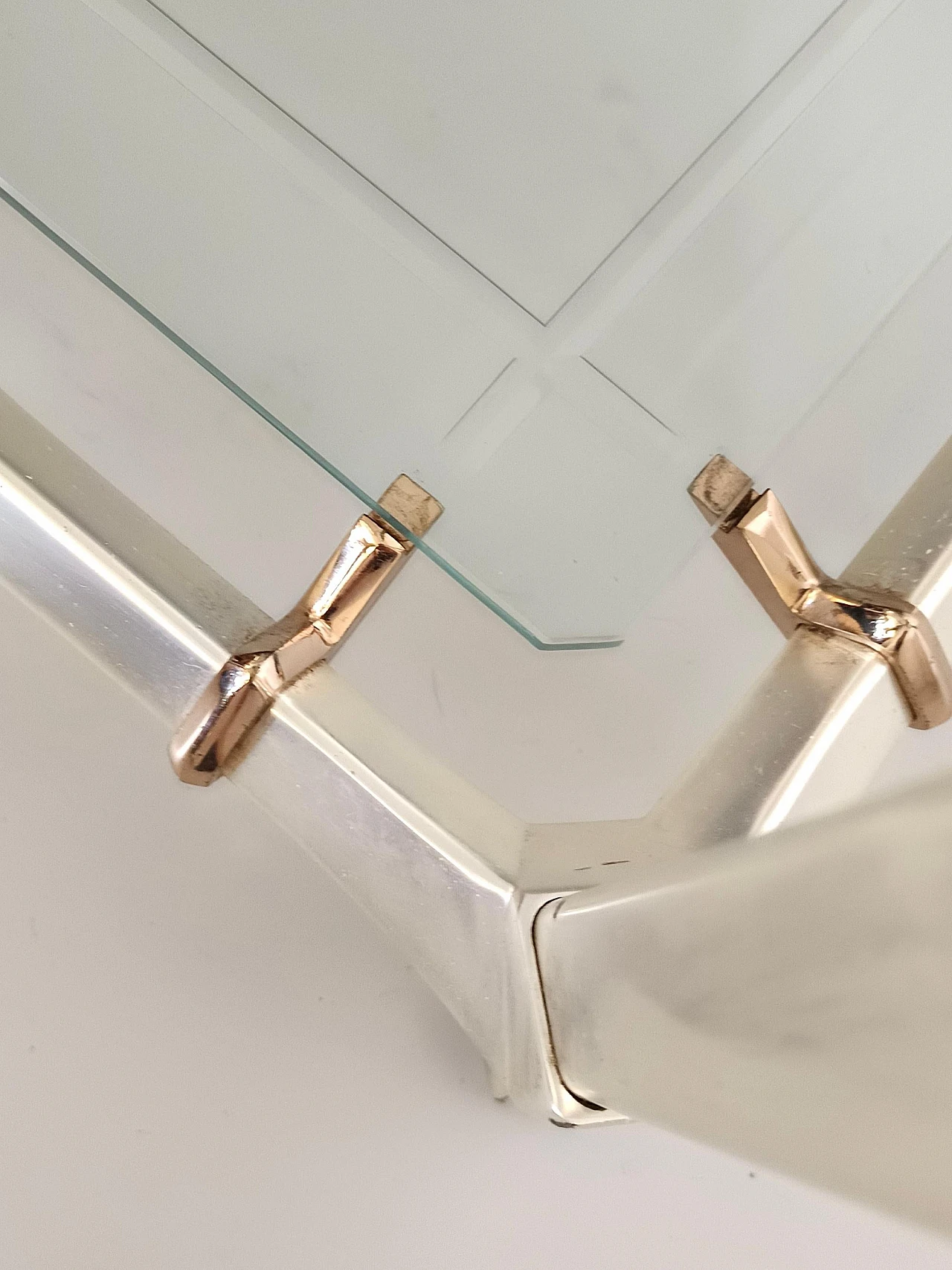 Engraved crystal and metal coffee table with lower shelf, 1990s 8