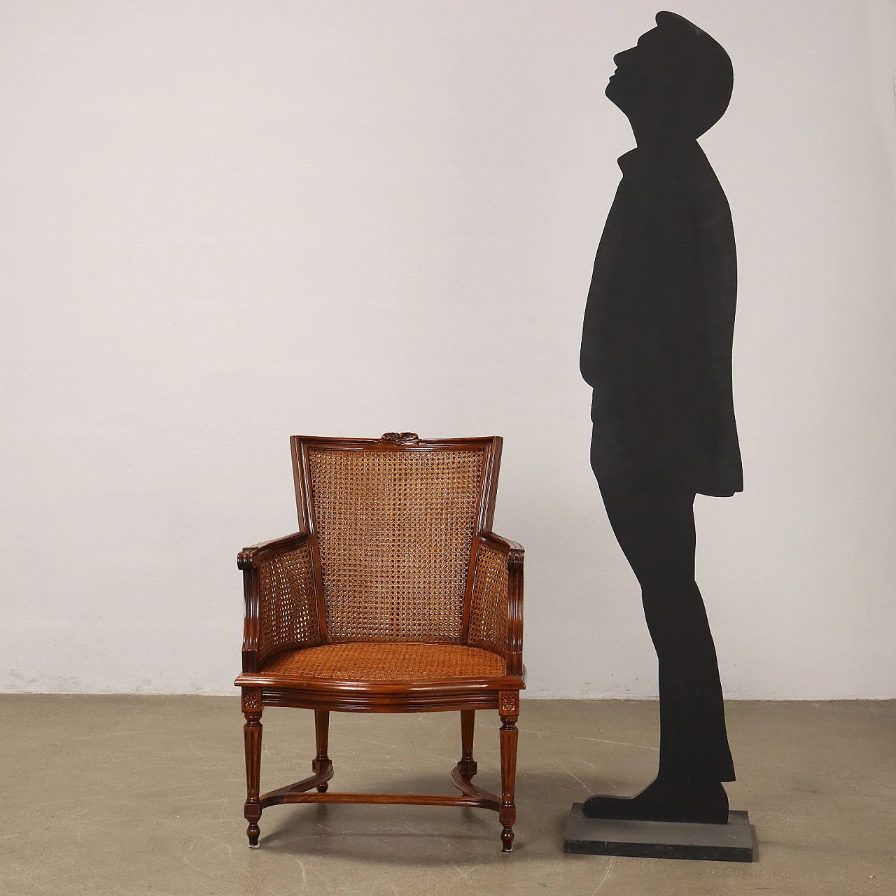 Neoclassical style armchair in carved beech wood & cane 2