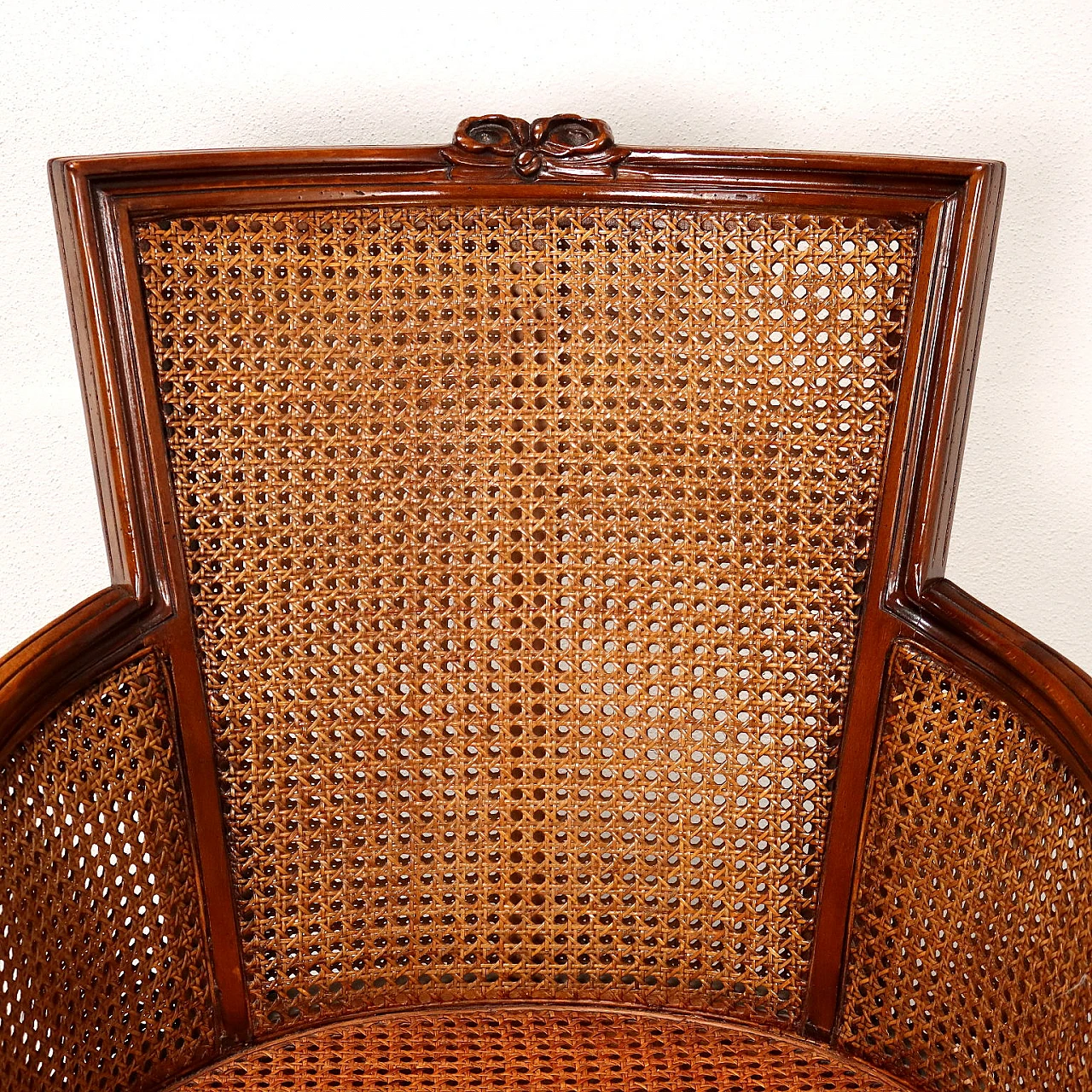 Neoclassical style armchair in carved beech wood & cane 3