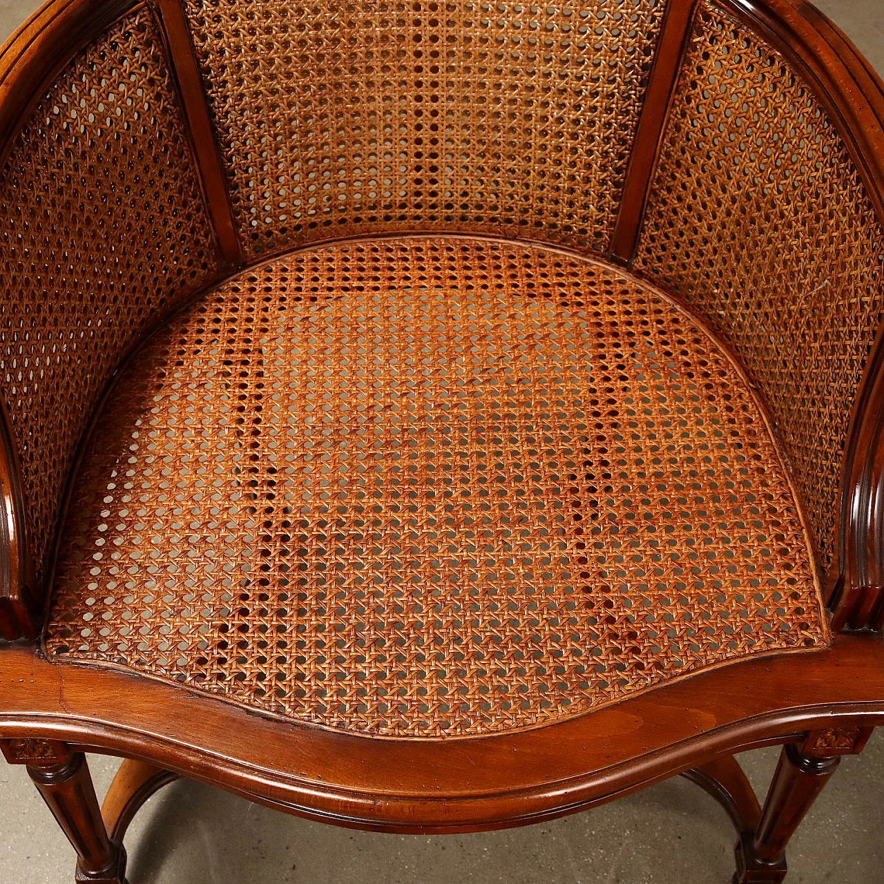 Neoclassical style armchair in carved beech wood & cane 4