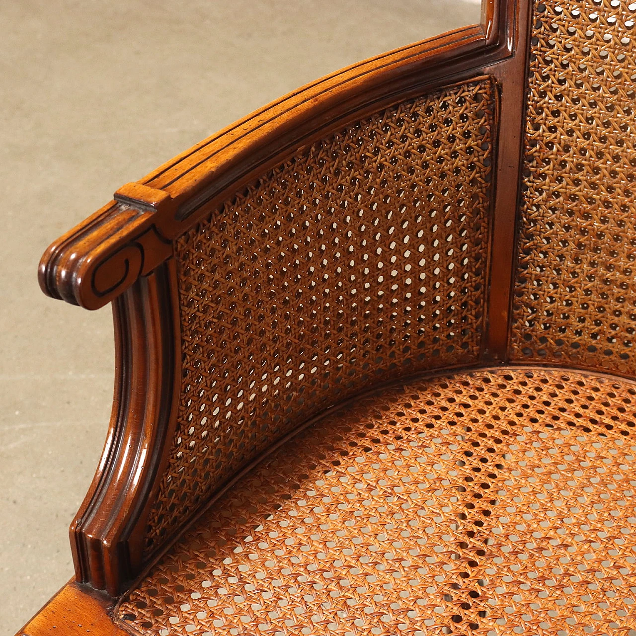 Neoclassical style armchair in carved beech wood & cane 5