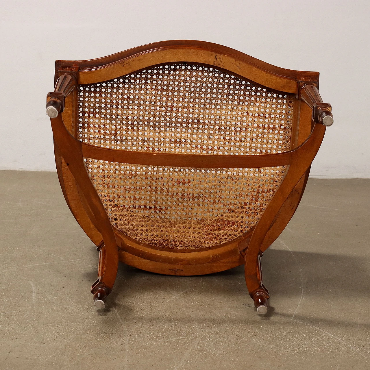 Neoclassical style armchair in carved beech wood & cane 10