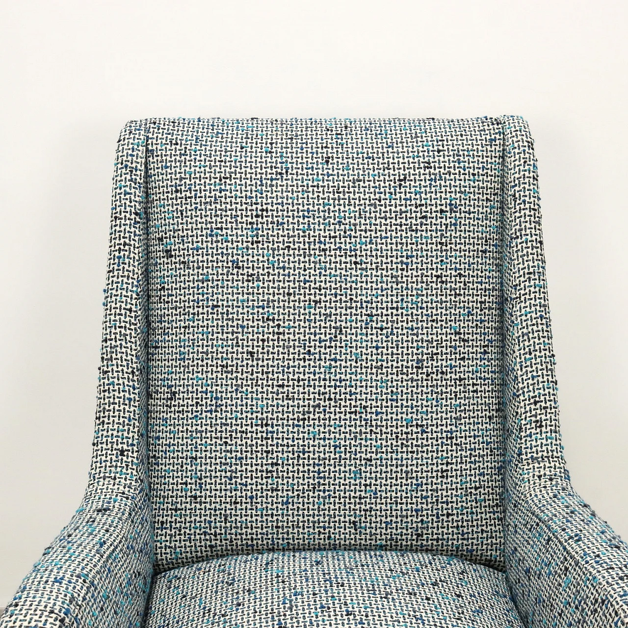 Pair of foam and bouclé armchairs with metal legs, 1950s 4