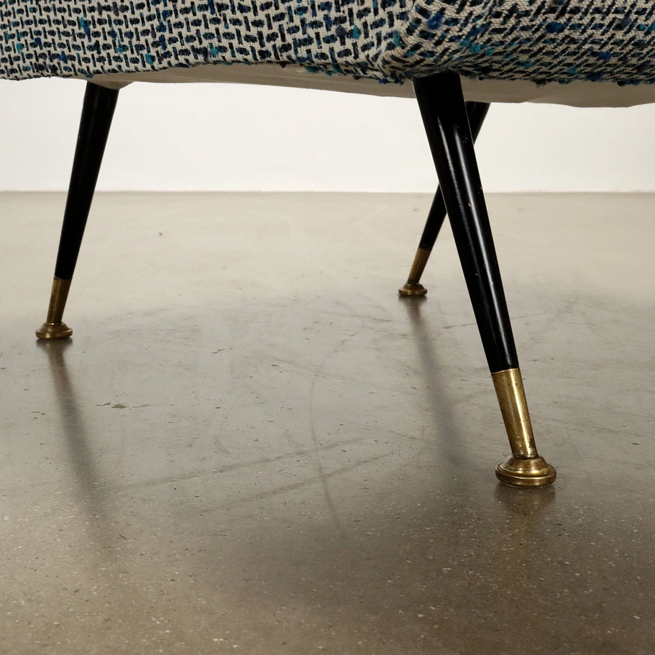 Pair of foam and bouclé armchairs with metal legs, 1950s 6