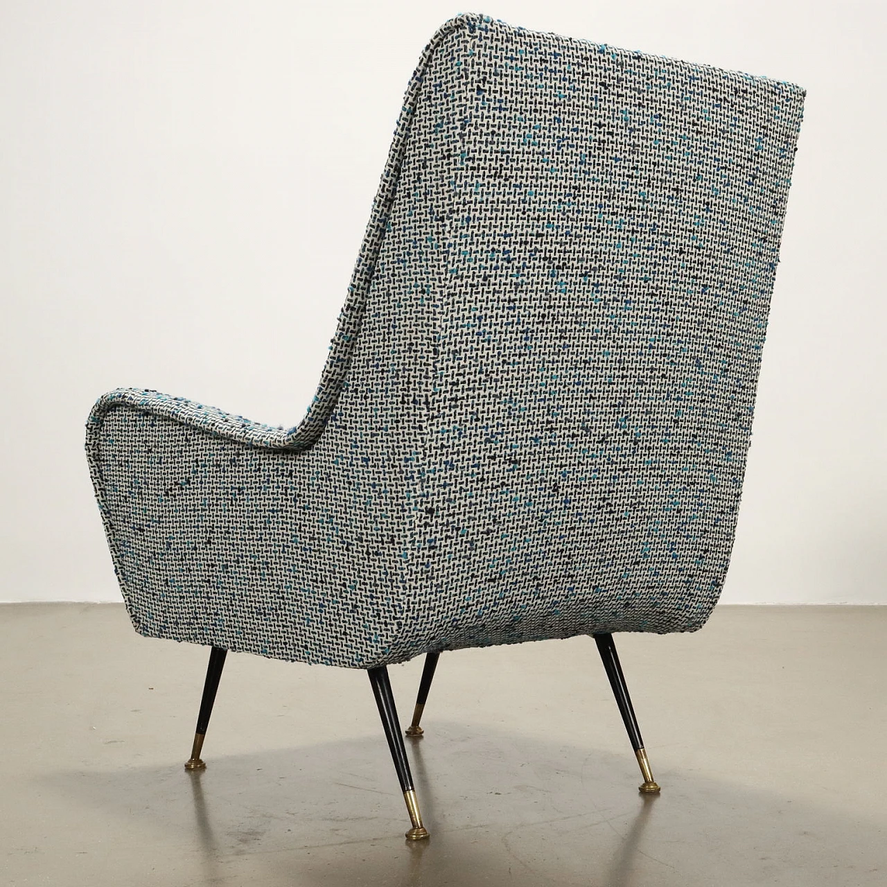 Pair of foam and bouclé armchairs with metal legs, 1950s 8