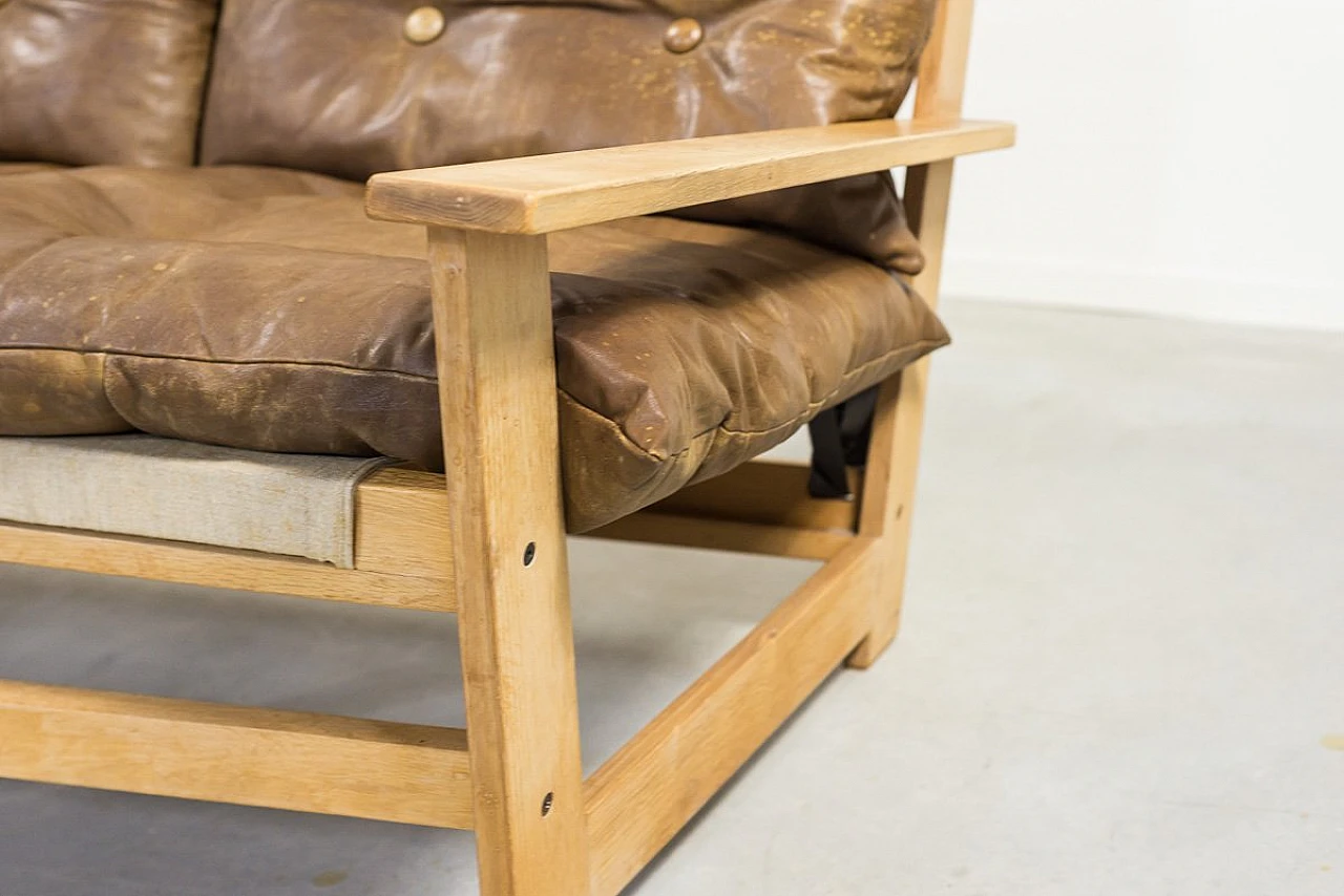 Divano a tre posti Mid-Century in quercia 6