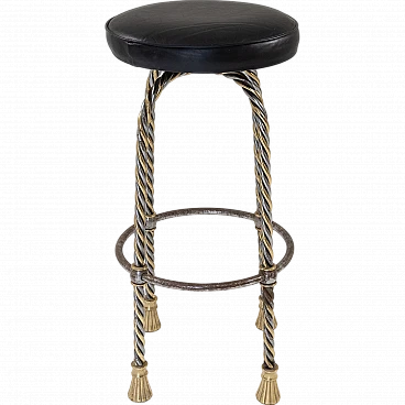 Sgabello in metallo cromato e dorato, anni '70