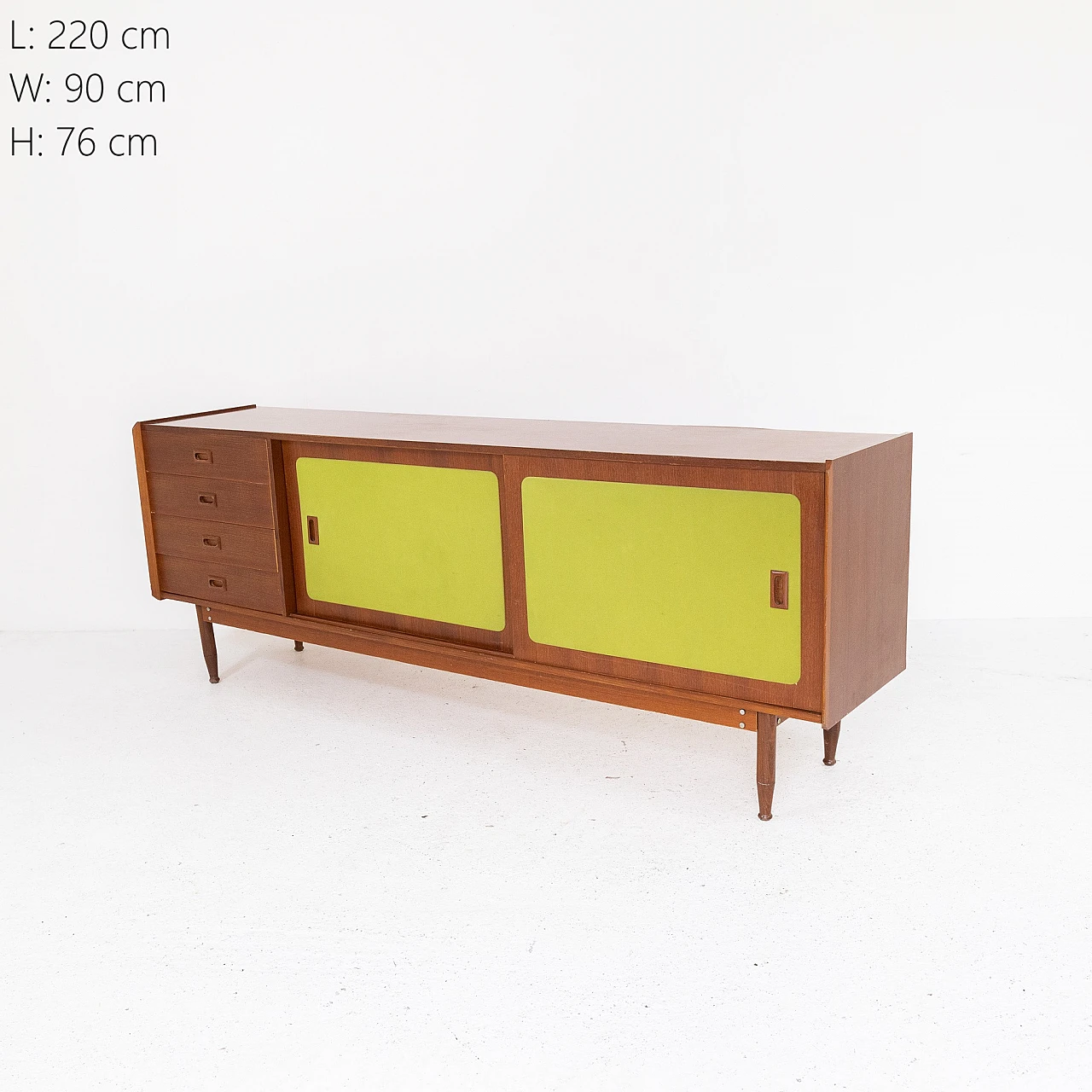 Credenza italiana in legno di noce e tessuto verde, anni '70 6