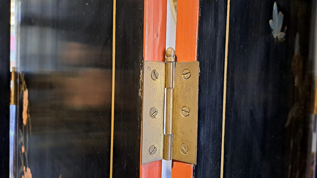 Paravento cinese laccato rosso e nero a sei pannelli, '900 8