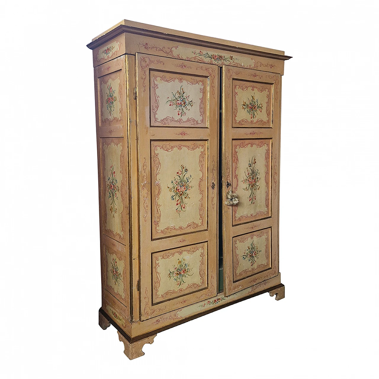 Armadio a due ante laccato in stile tirolese, fine '800 1