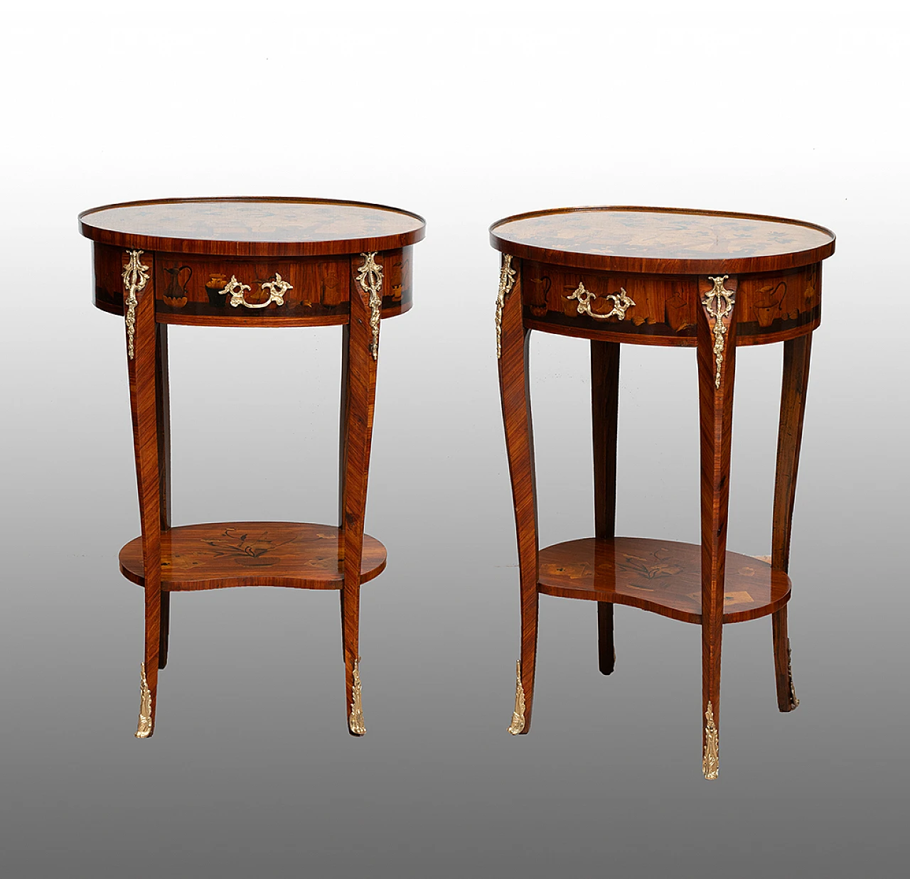 Coppia di comodini a fagiolo intarsiati Napoleone III, '800 1