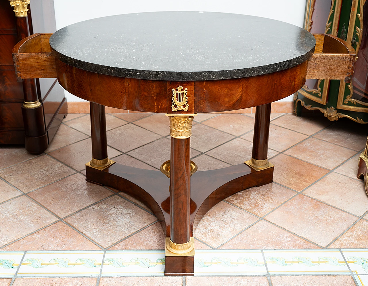 Empire coffee table in mahogany with black marble top, 19th century 6