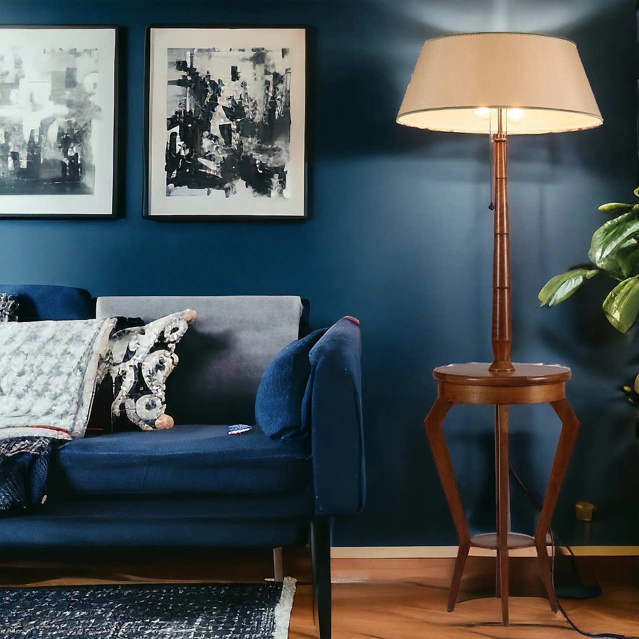 Lampada da terra con tavolino in faggio e noce, anni '50 8