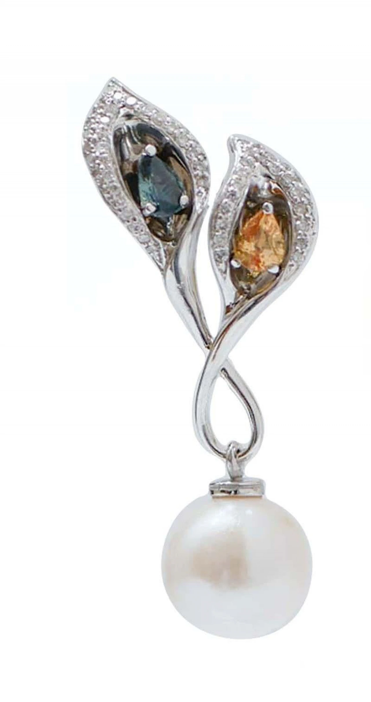 White gold earrings with pearls, diamonds and sapphires, 2000s 2