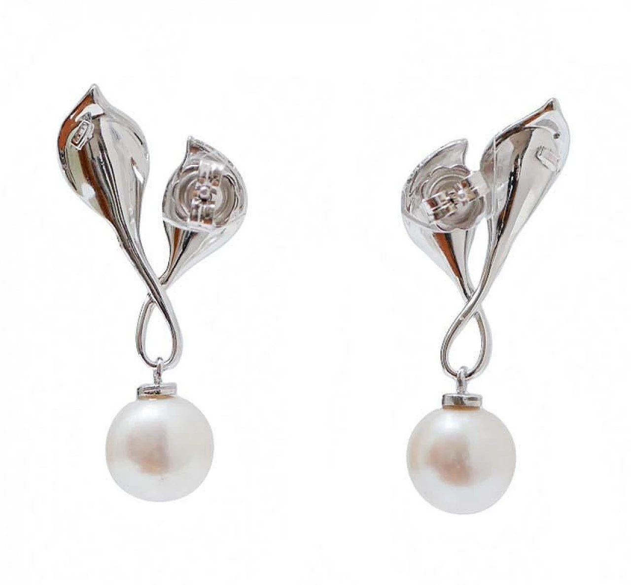 White gold earrings with pearls, diamonds and sapphires, 2000s 3