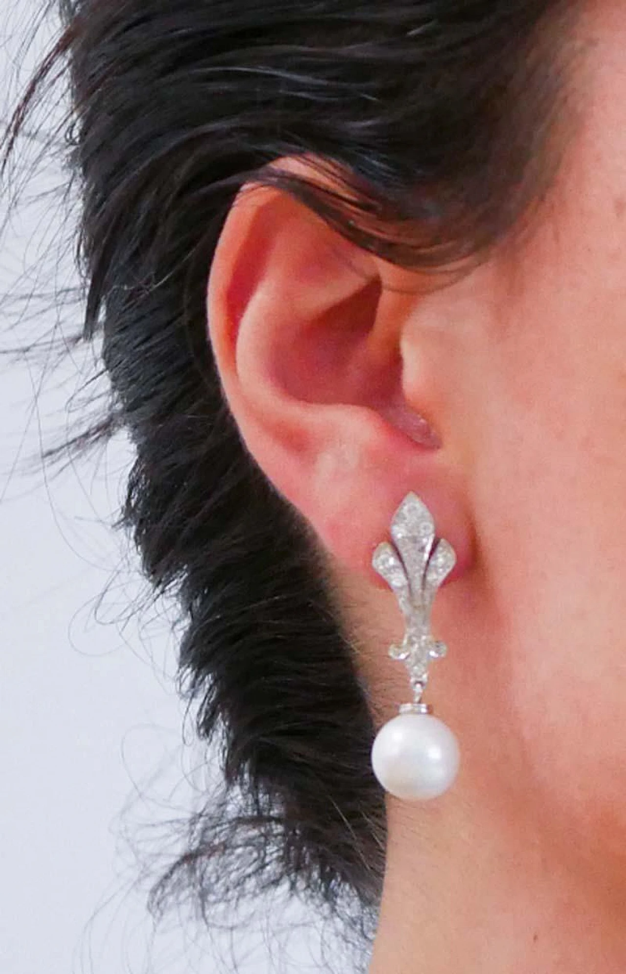 11 Mm White Pearls, Diamonds, White Gold Earrings. 5