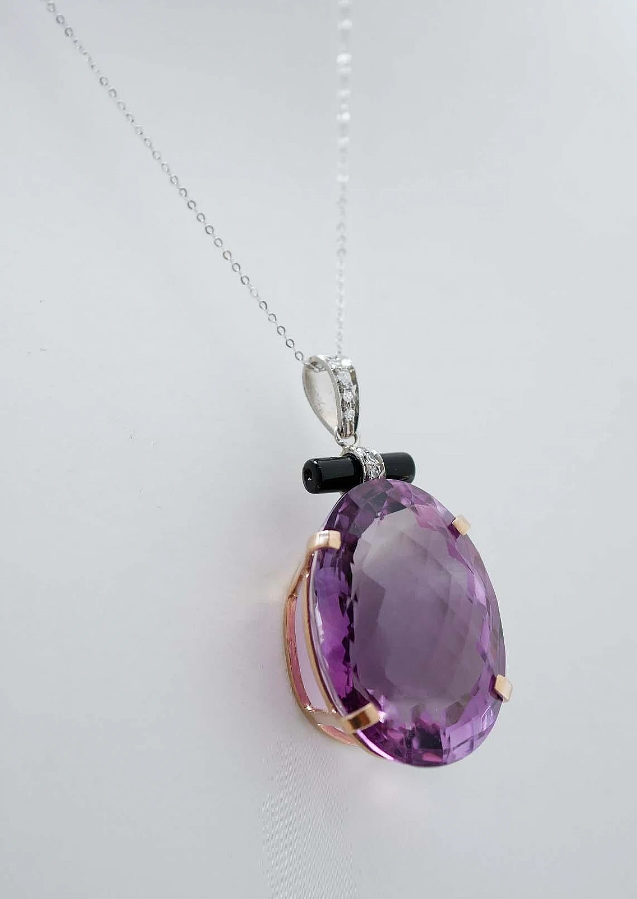 Ametista grande, Onice, Diamanti, Platino, Oro rosa 14 Kt e Ciondolo in oro bianco. 3
