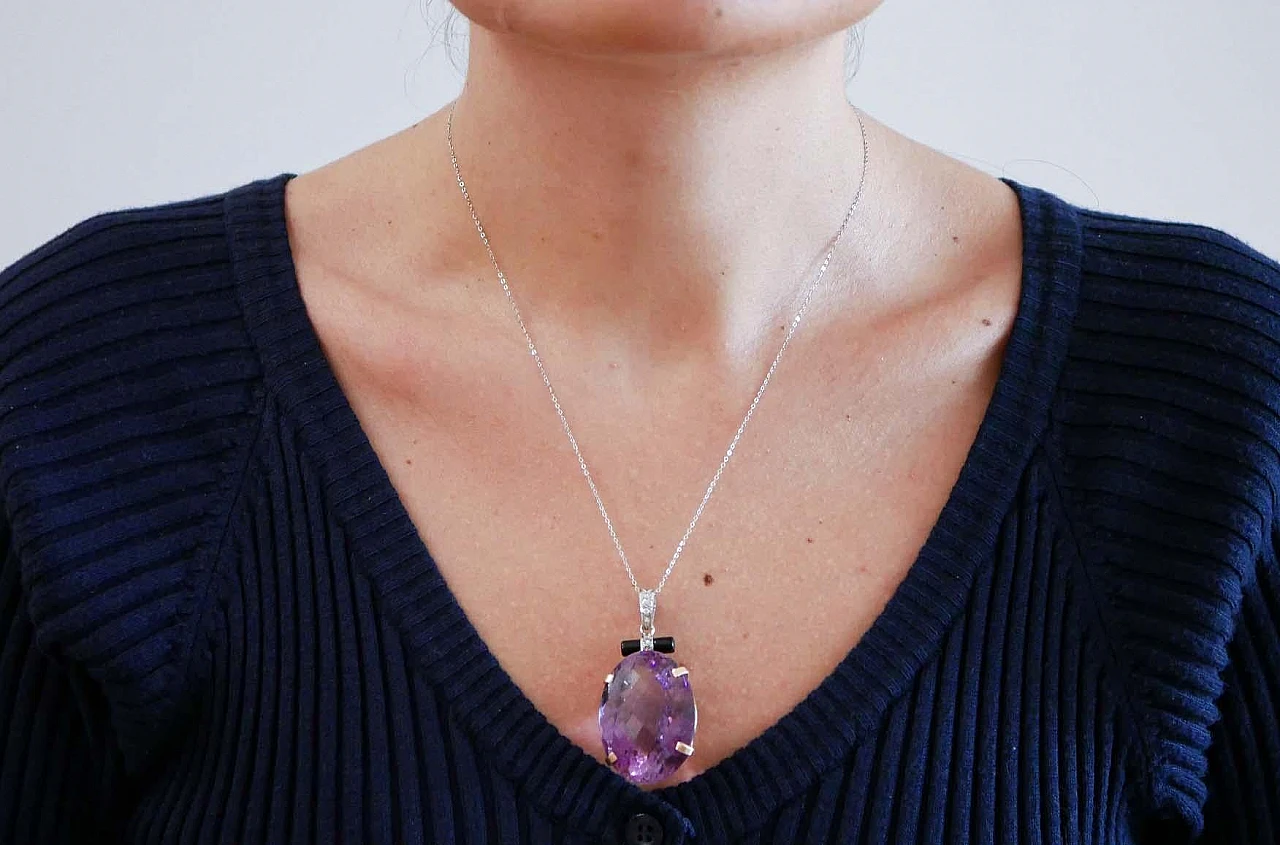 Ametista grande, Onice, Diamanti, Platino, Oro rosa 14 Kt e Ciondolo in oro bianco. 5