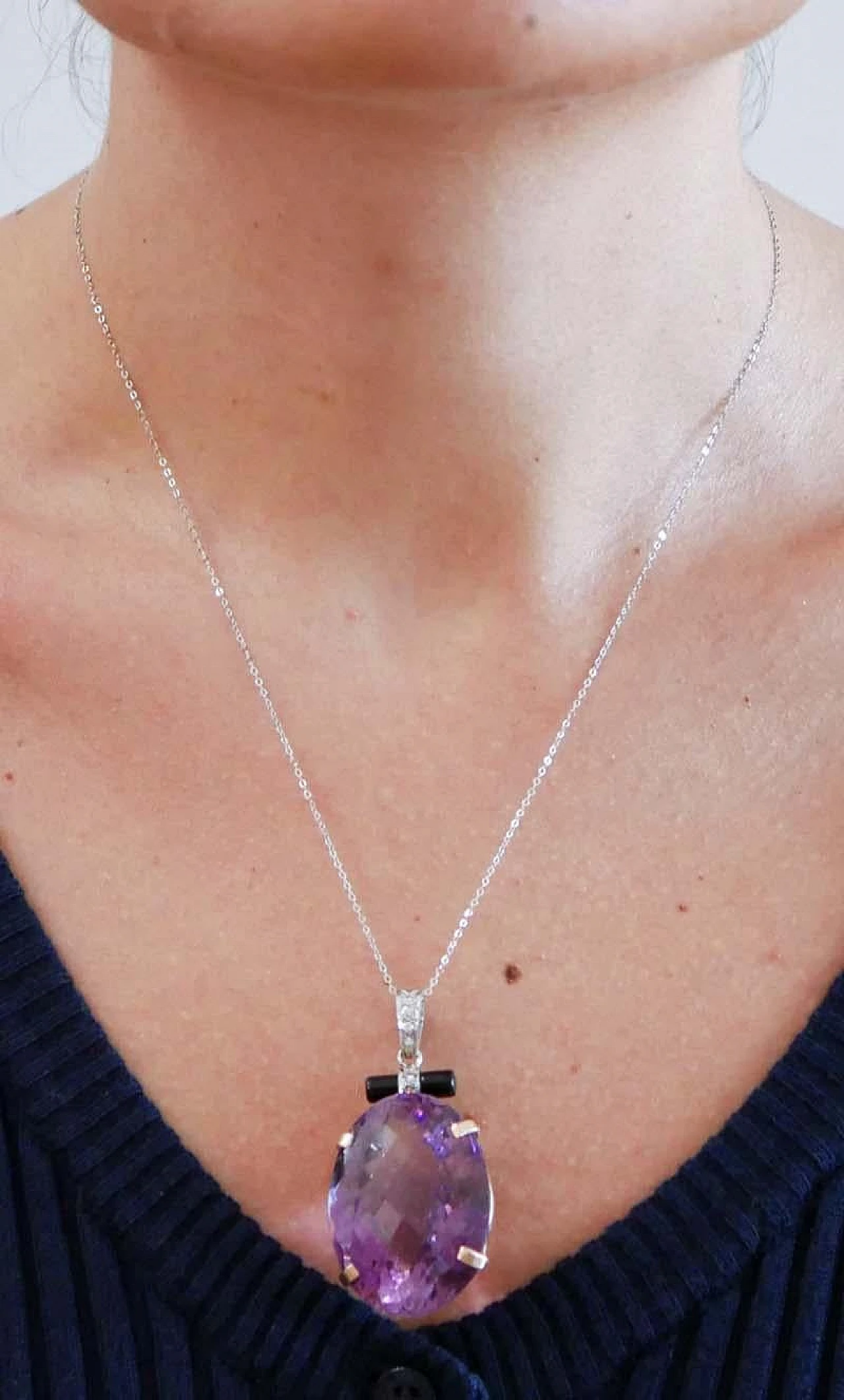 Ametista grande, Onice, Diamanti, Platino, Oro rosa 14 Kt e Ciondolo in oro bianco. 6