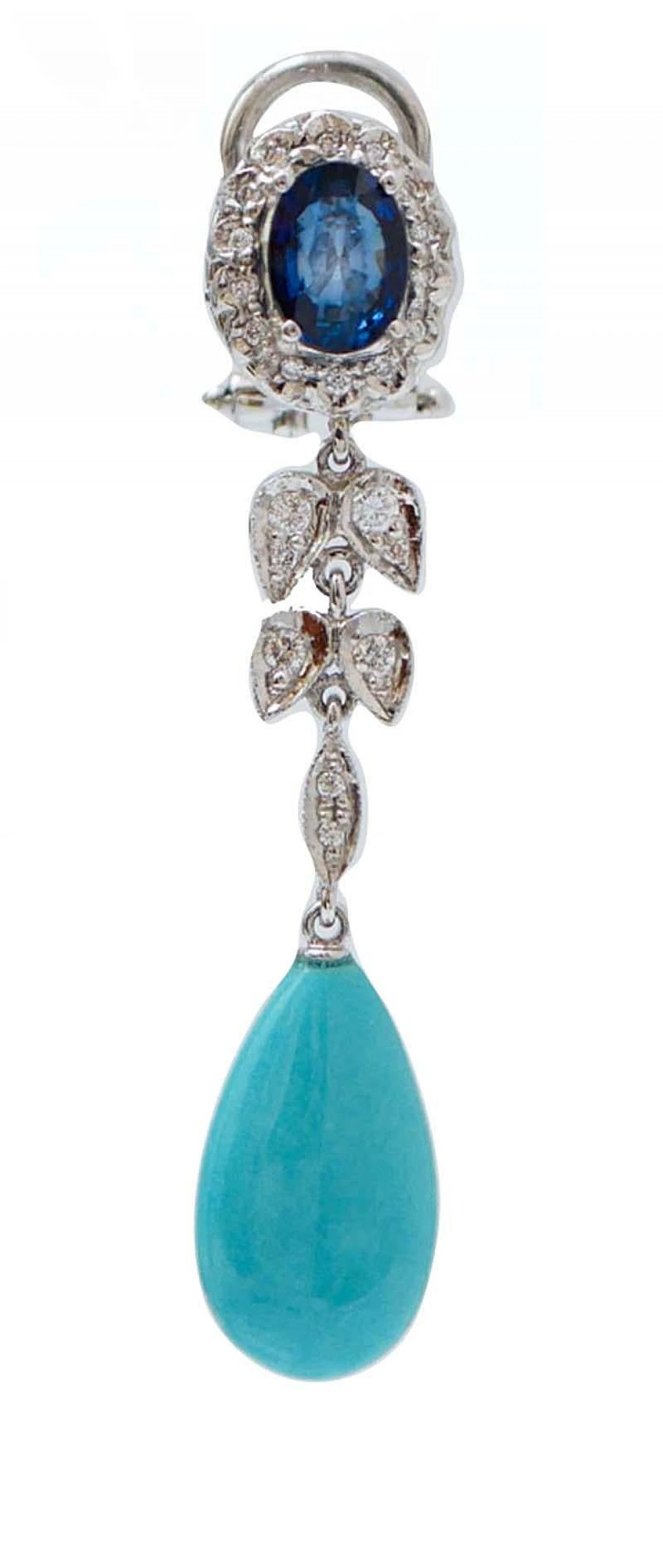 Turquoise, sapphires, diamonds and platinum earrings, 2000s 2