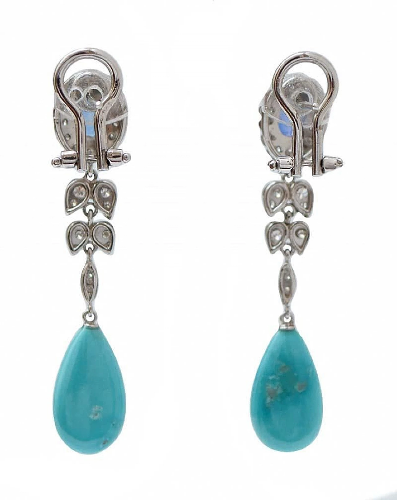 Turquoise, sapphires, diamonds and platinum earrings, 2000s 3