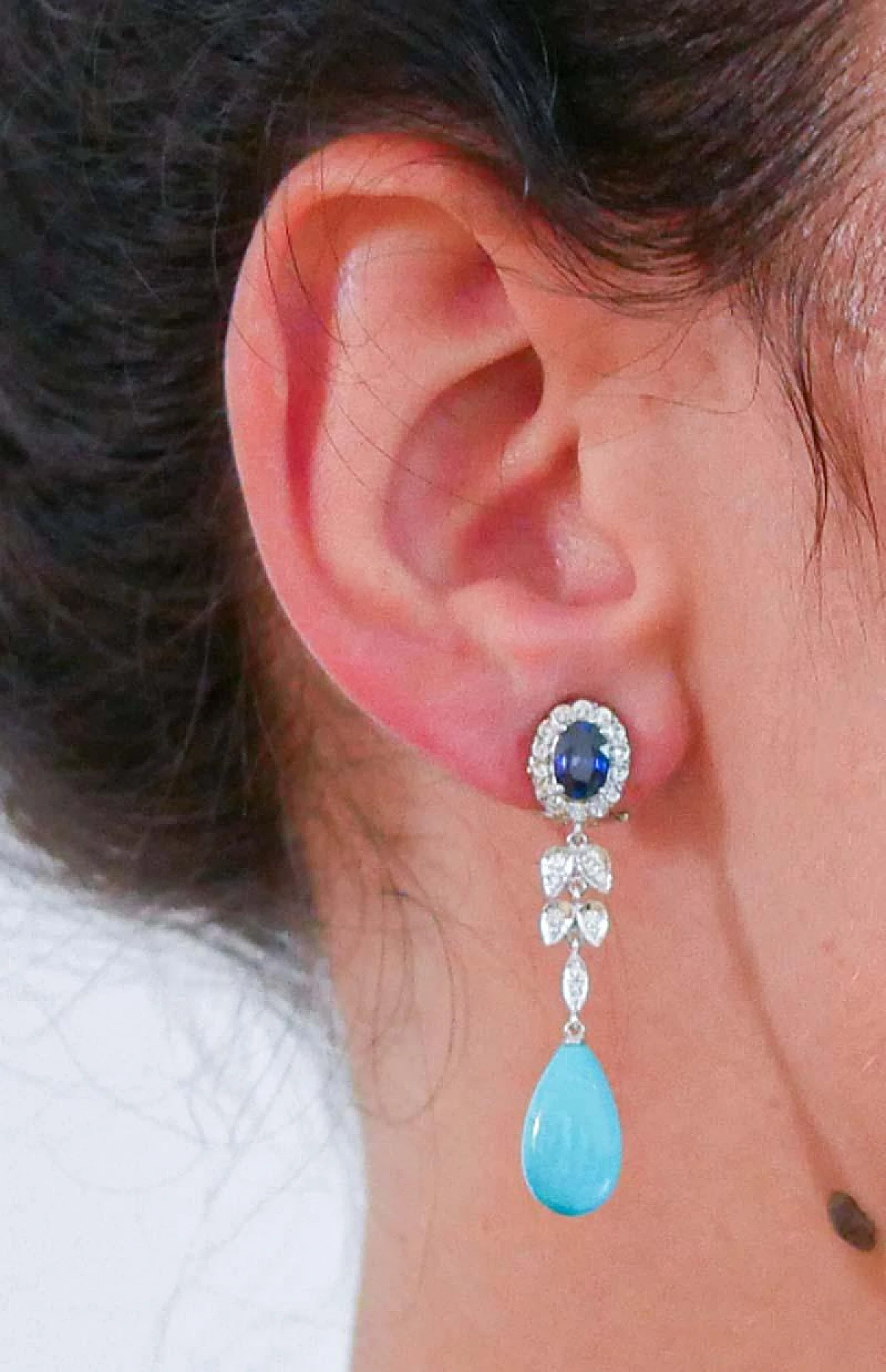 Turquoise, sapphires, diamonds and platinum earrings, 2000s 5