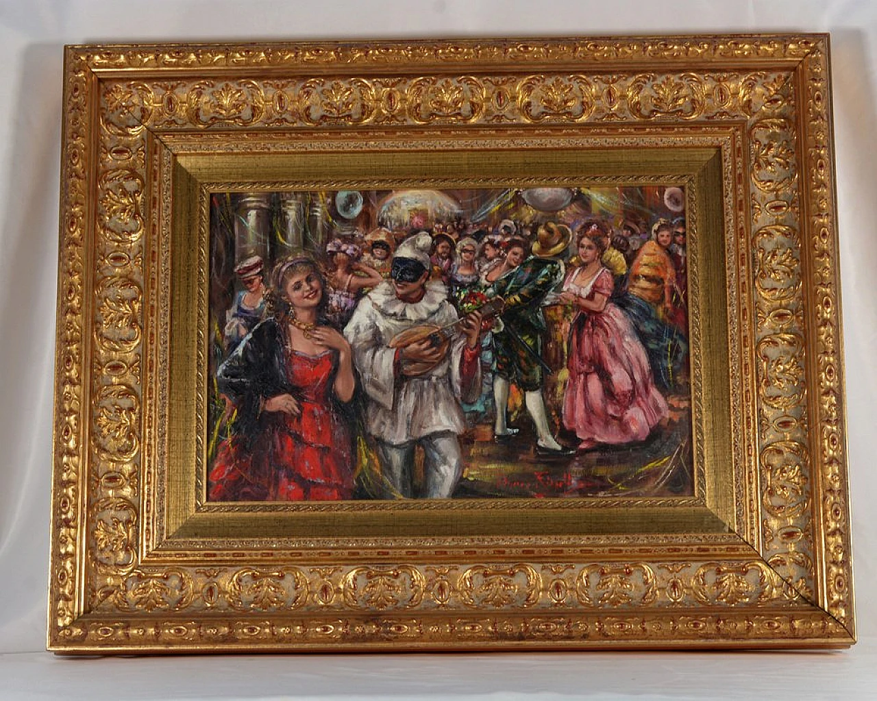 Alla festa con Pulcinella di Franco Rispoli, olio su tela, anni '40 1