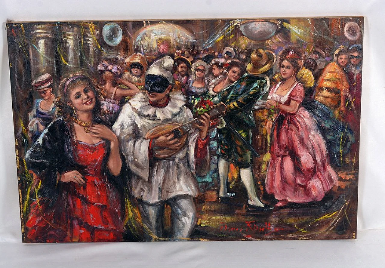 Alla festa con Pulcinella di Franco Rispoli, olio su tela, anni '40 2