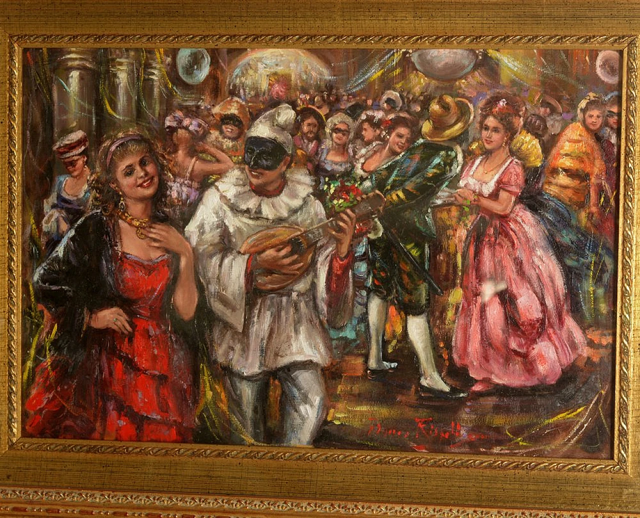 Alla festa con Pulcinella di Franco Rispoli, olio su tela, anni '40 3