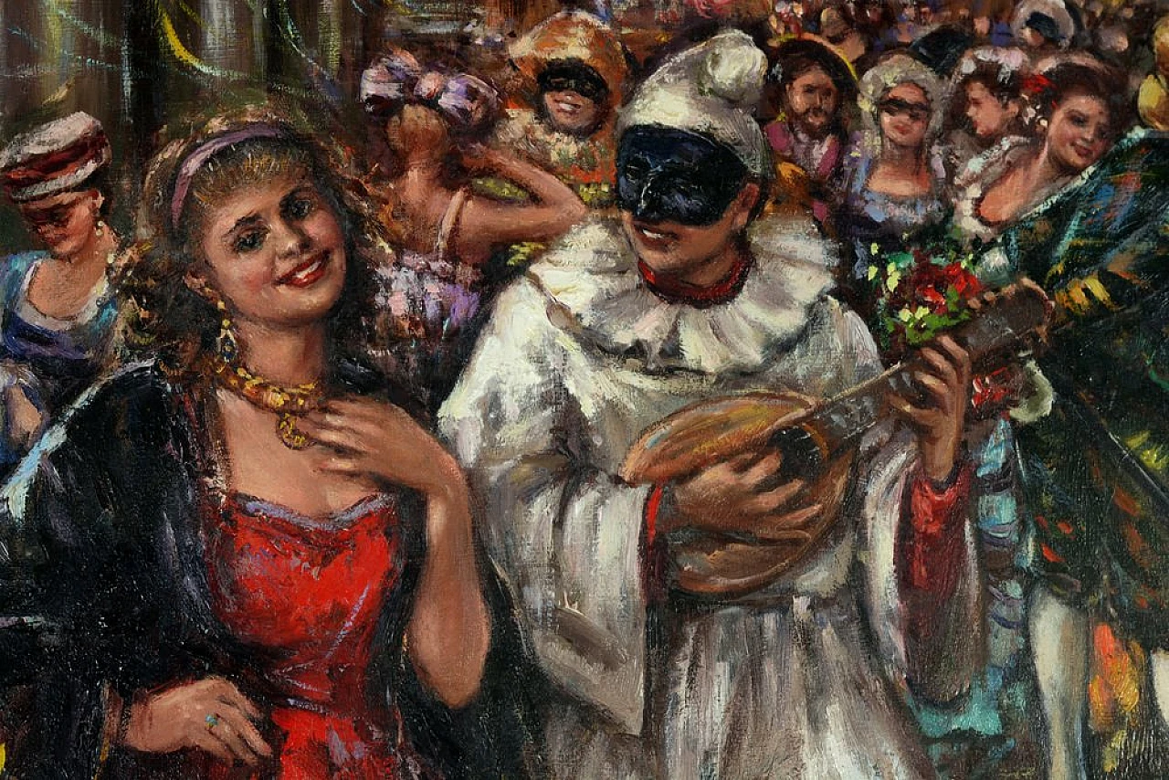 Alla festa con Pulcinella di Franco Rispoli, olio su tela, anni '40 4