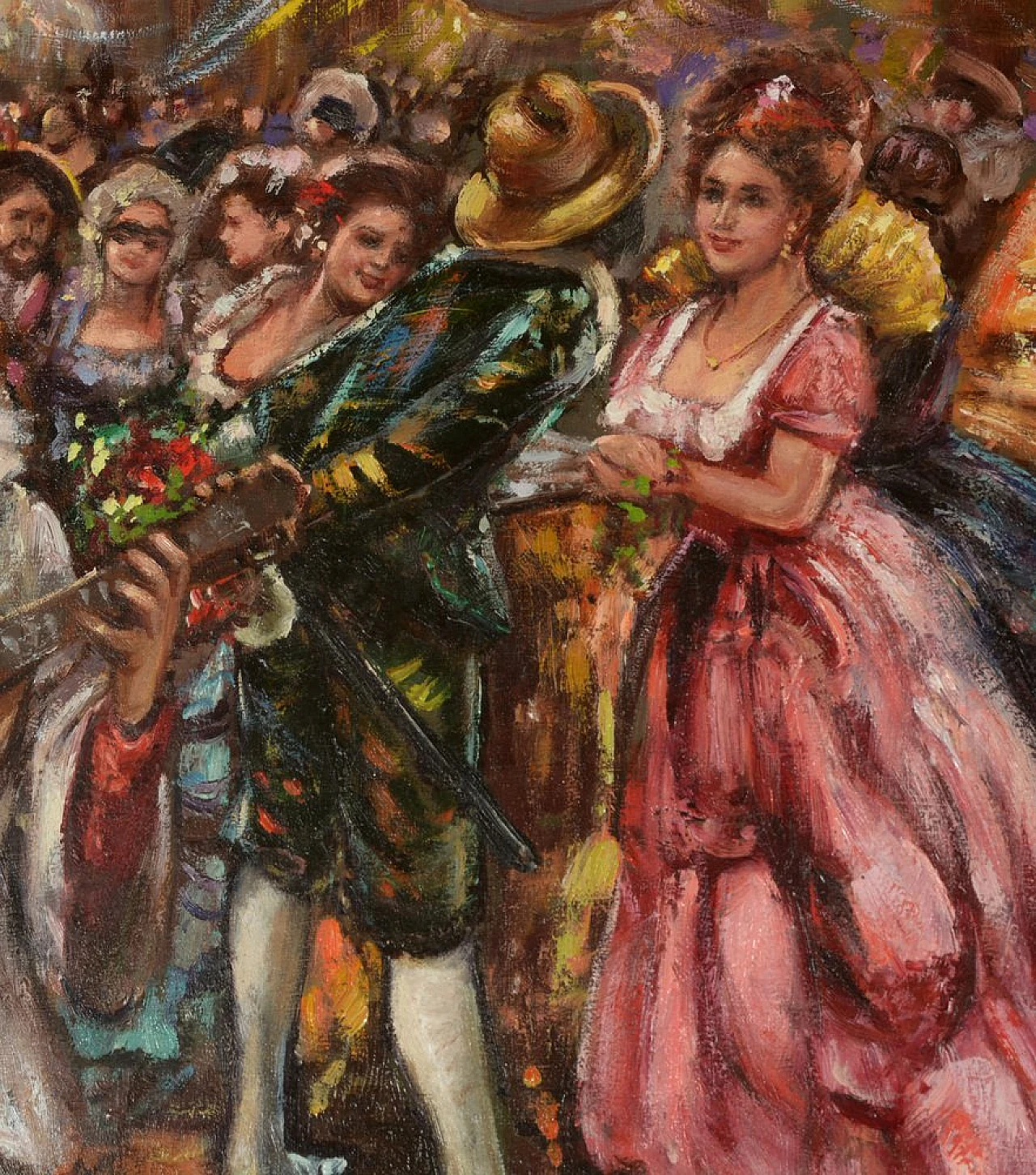 Alla festa con Pulcinella di Franco Rispoli, olio su tela, anni '40 5