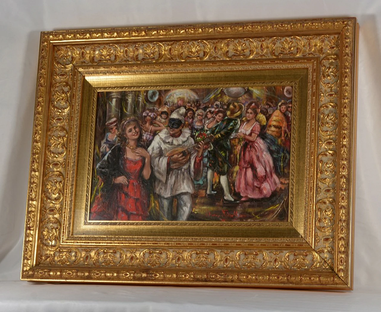 Alla festa con Pulcinella di Franco Rispoli, olio su tela, anni '40 7