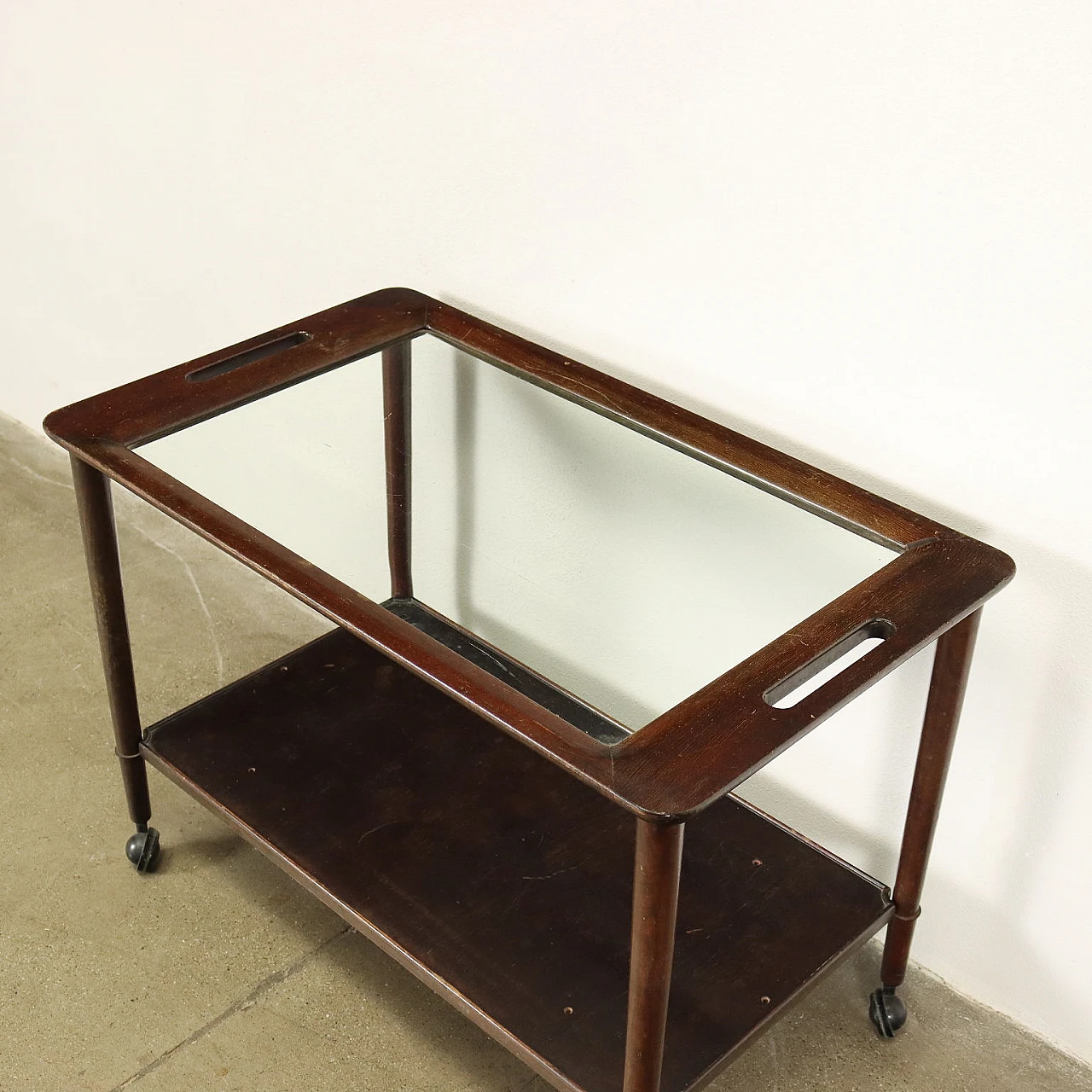 Serving cart with glass top, 1950s 4
