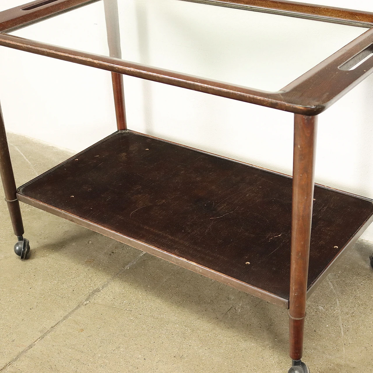 Serving cart with glass top, 1950s 5