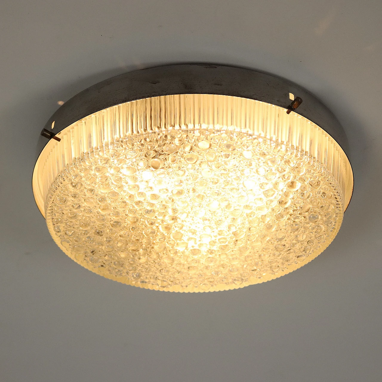 Round chromed metal and glass lamp, 1960s 1