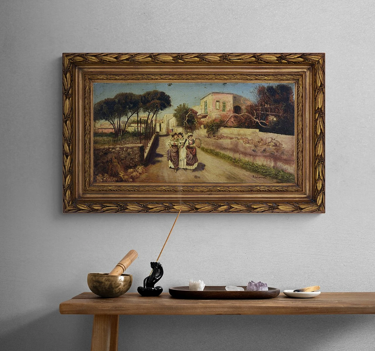 Scena di campagna di Pietro Colonna, olio su tela, anni '90 2