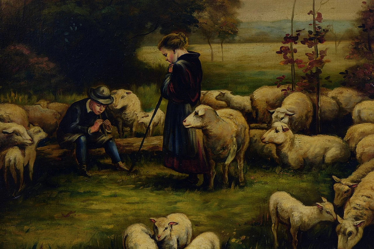 Paesaggio, Scena di N. Rubino, olio su tela, anni '80 3