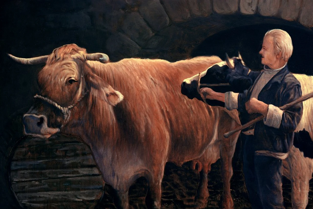 Nella stalla di Armando Romano, olio su tela, anni '80 2