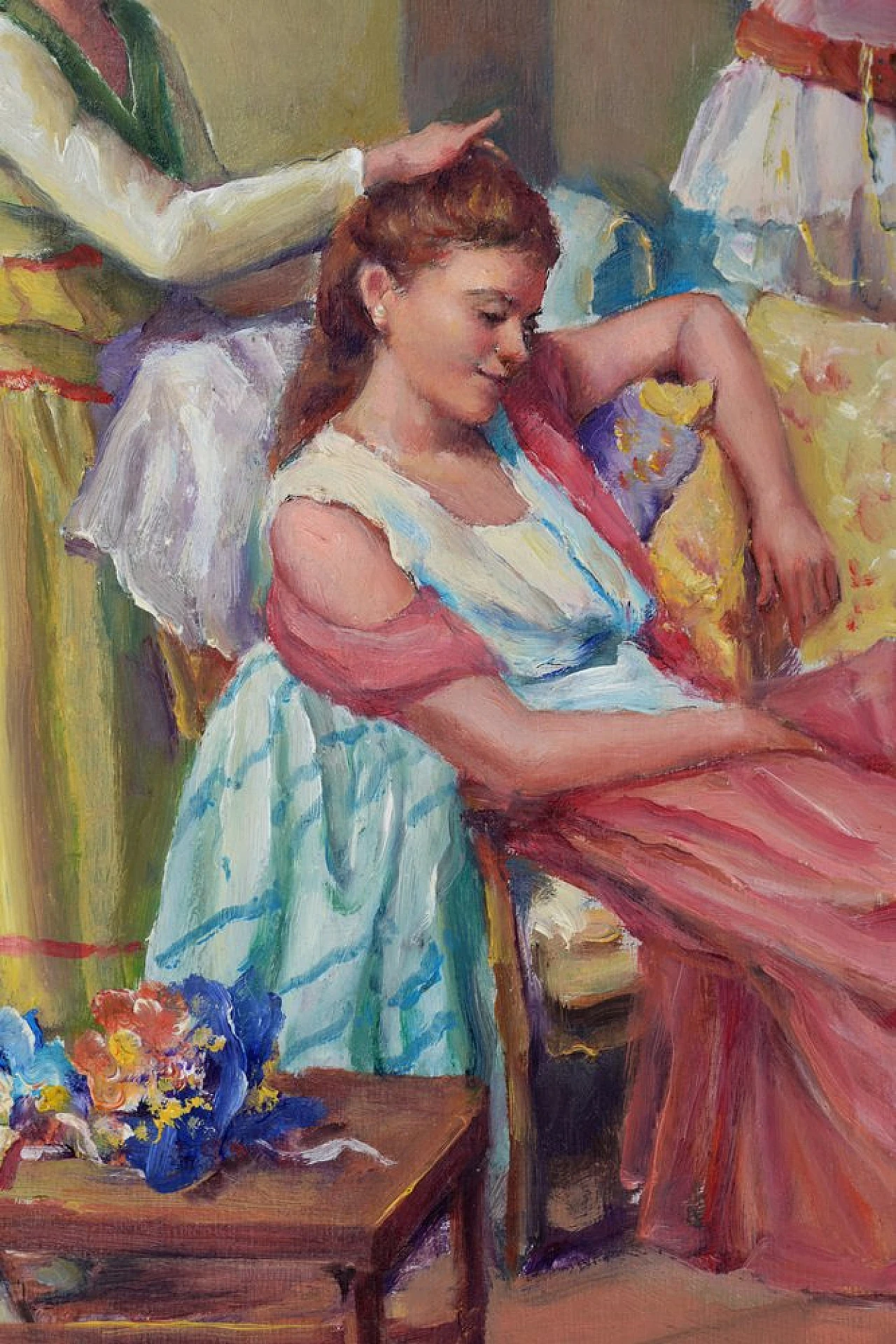 I due amici di Salvatore Ciaurro, olio su tavola con cornice, anni '80 2