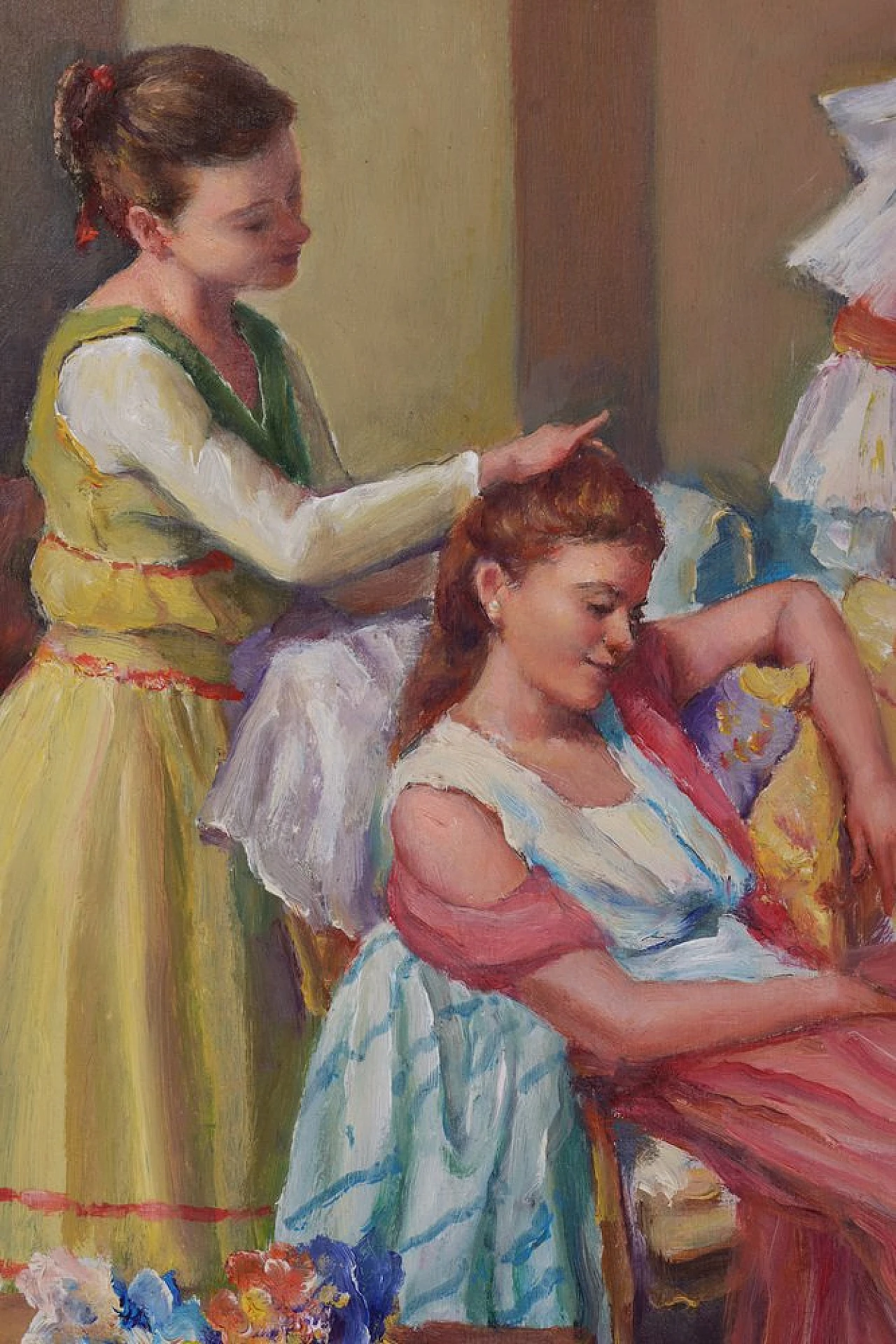 I due amici di Salvatore Ciaurro, olio su tavola con cornice, anni '80 3