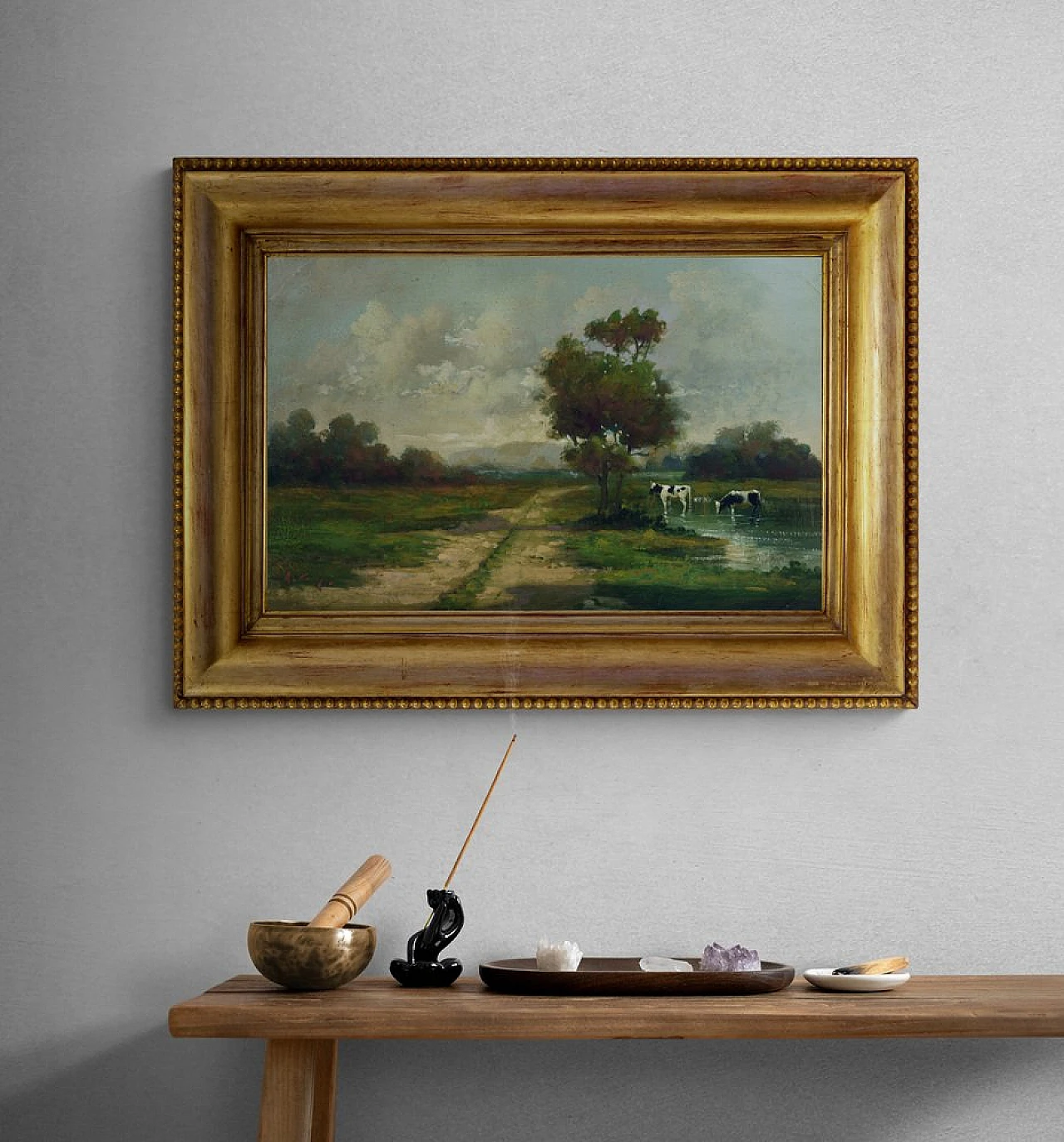 Paesaggio di Antonio Crespi, olio su tela in cornice, anni 2000 3