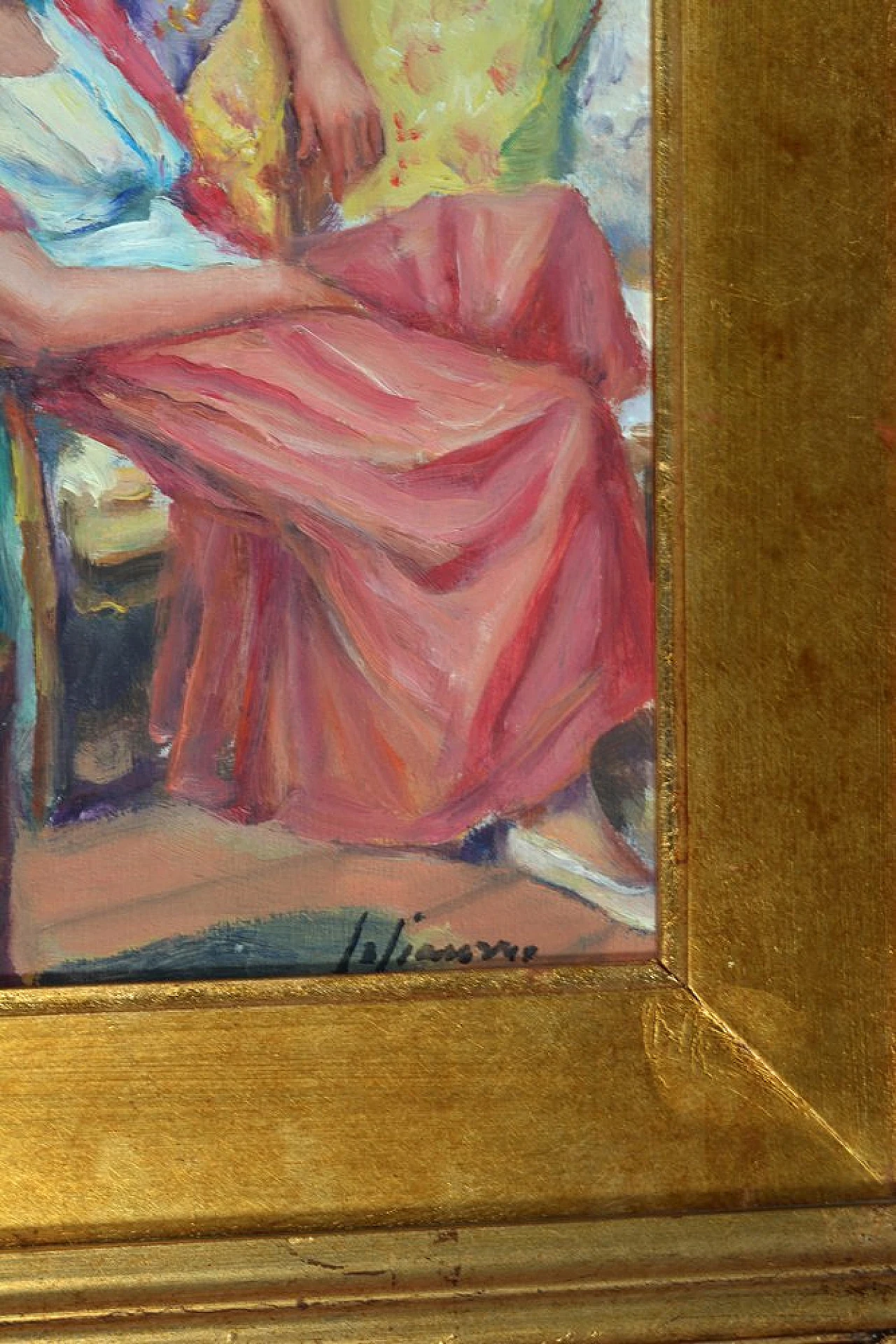 I due amici di Salvatore Ciaurro, olio su tavola con cornice, anni '80 4