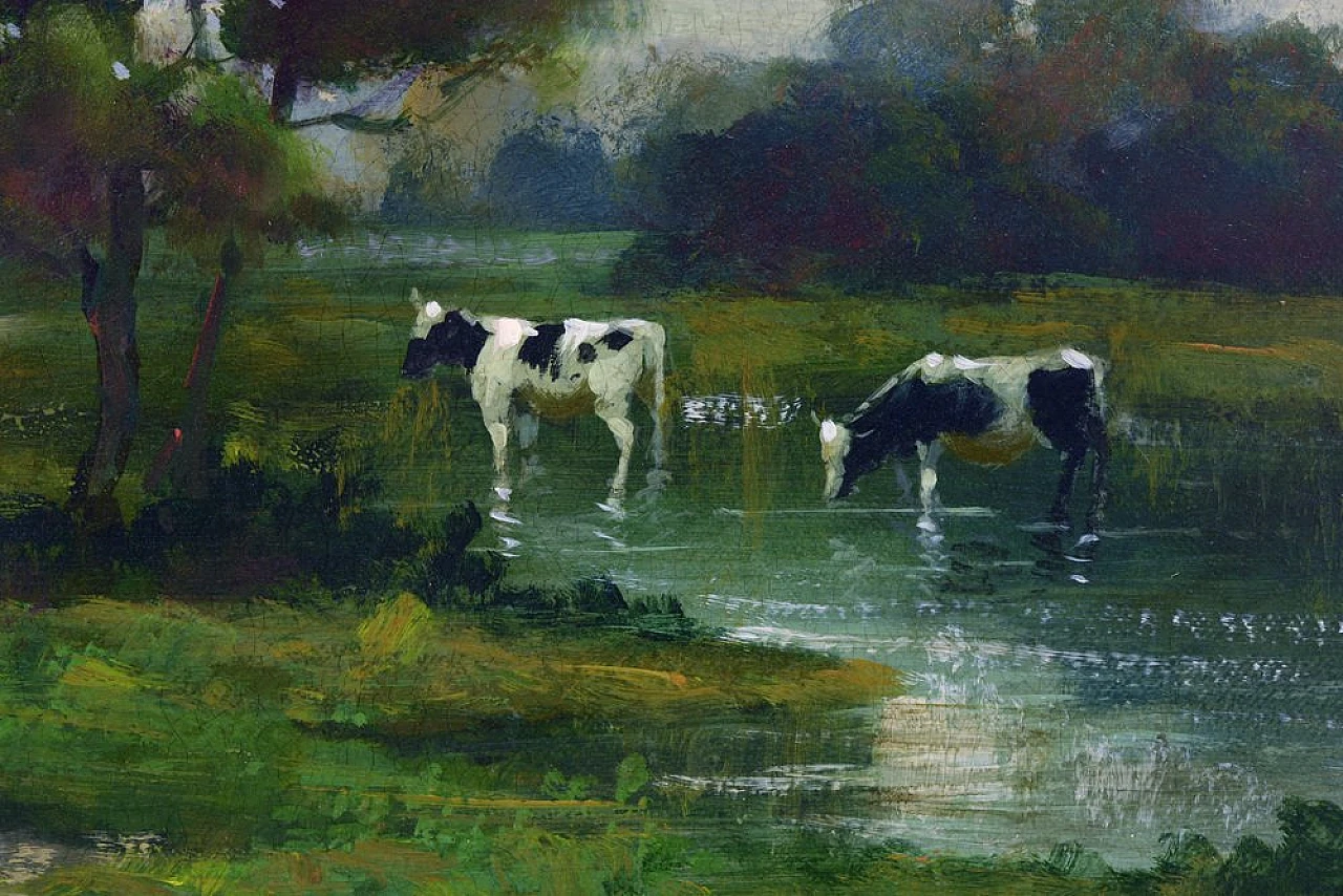 Paesaggio di Antonio Crespi, olio su tela in cornice, anni 2000 4