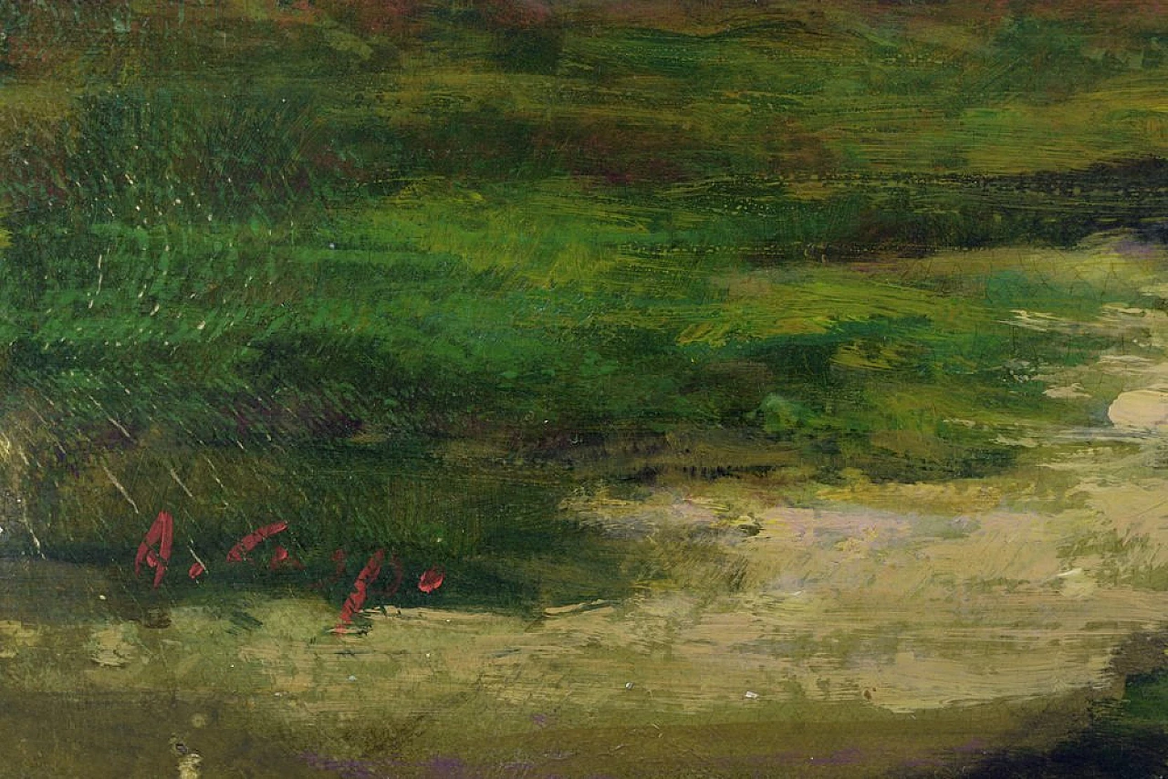 Paesaggio di Antonio Crespi, olio su tela in cornice, anni 2000 5