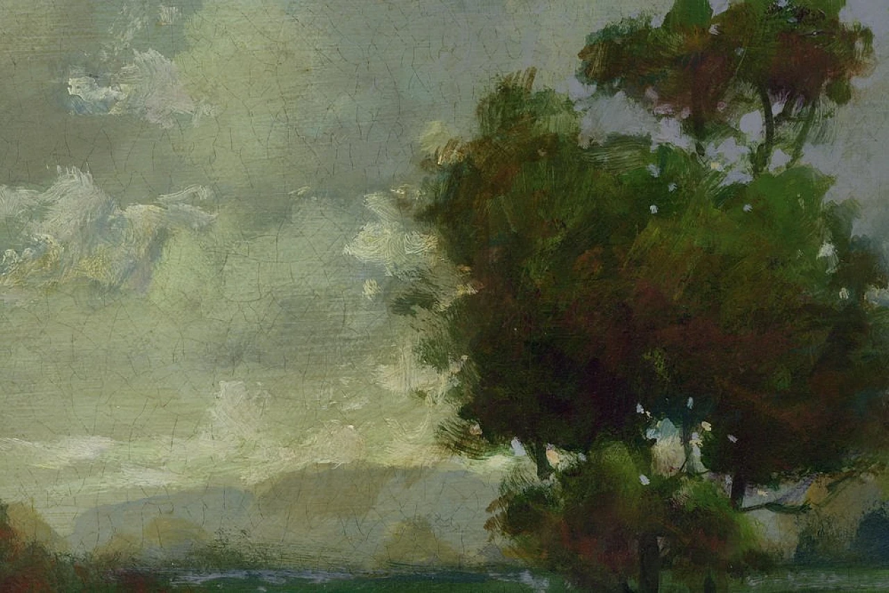 Paesaggio di Antonio Crespi, olio su tela in cornice, anni 2000 6