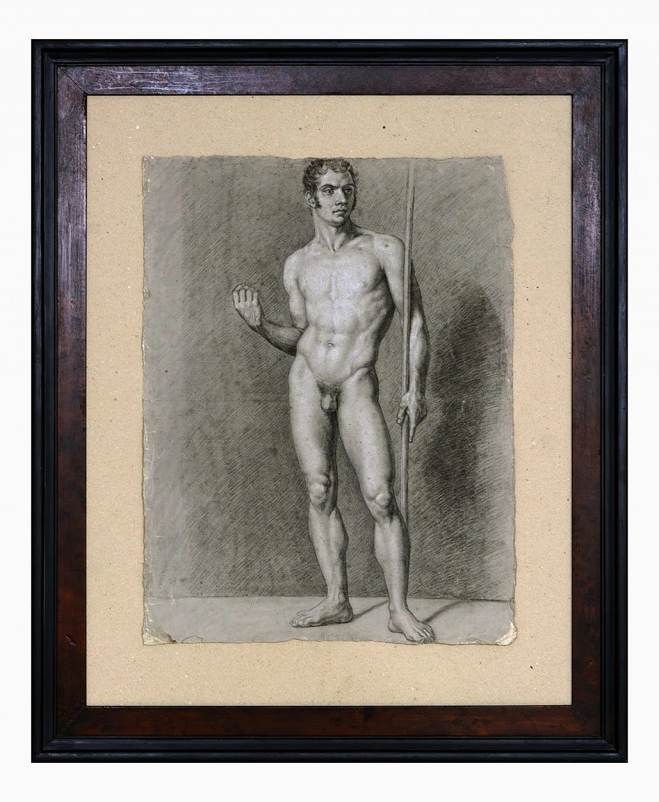 Study of a male nude, charcoal and pencil on paper, early 19th century 1