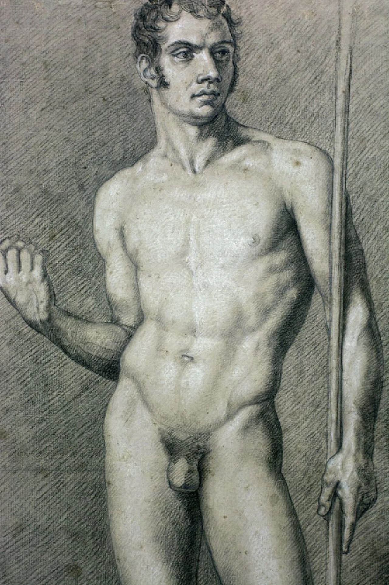 Study of a male nude, charcoal and pencil on paper, early 19th century 2